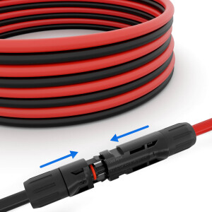 1m - 50m Solar Verlängerungskabel 6mm² Kabel für PV Anlagen mit Stecker rot oder schwarz