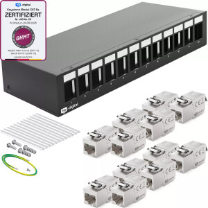 Patchpanel 12 Port mit 12 x Keystone Modul Cat 6a