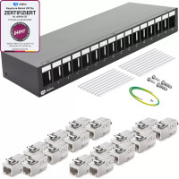 Patchpanel 16 Port mit 16 x Keystone Modul Cat 6a 1