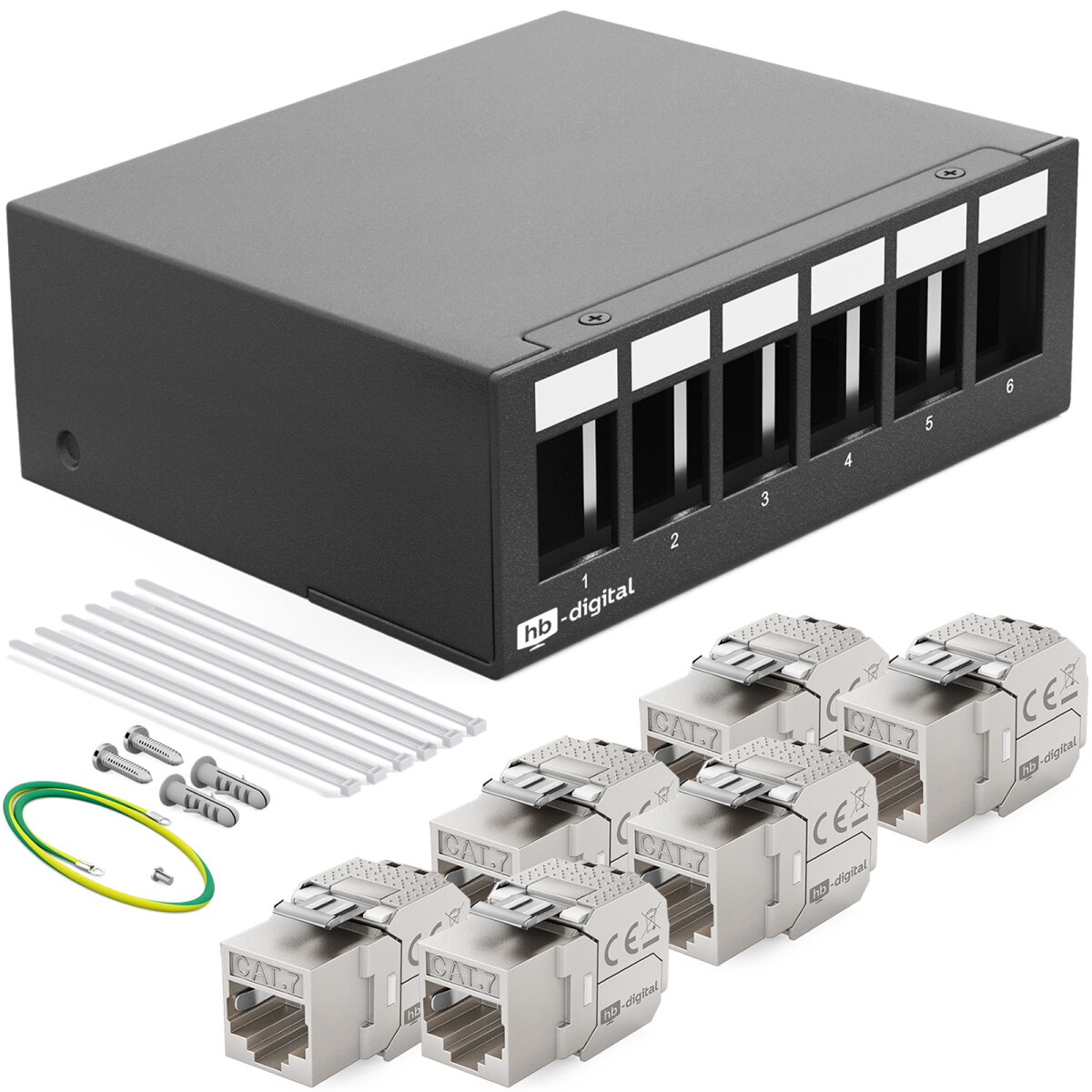 Patchpanel 6 port patch panel with 6 x Keystone Cat 7, 30,90