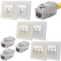 Network socket with Keystone module CAT 6a RJ45 flush-mounted Colours and number of Keystone ports to choose from