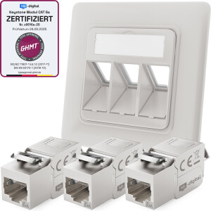 Network socket with 3 x Keystone module CAT 6a RJ45...