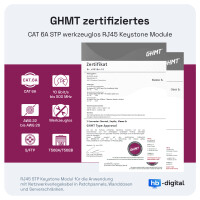 Netzwerkdose mit 3 x Keystone Modul CAT 6a RJ45 GHMT zertifi