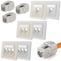 Network socket with Keystone module CAT 7 RJ45 flush-mounted Colours and number of Keystone ports to choose from