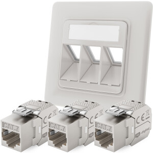 Netzwerkdose mit 3 x Keystone Modul CAT 7 RJ45 Unterputz RAL