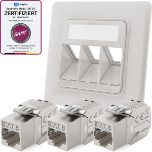 Network socket with 3 x Keystone module CAT 8 RJ45...