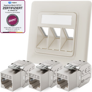 Netzwerkdose mit 3 x Keystone Modul CAT 8 RJ45 Unterputz...