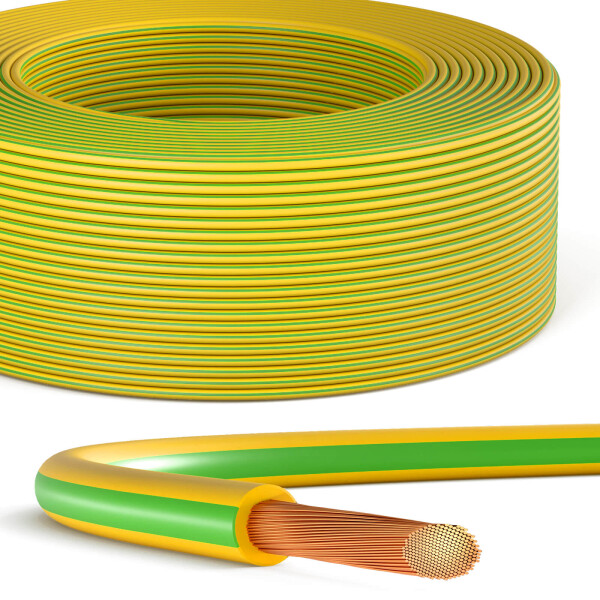 Wire, Stranded, Hook Up, H05V-K, HAR, Power/Control, PVC, Green, Yellow, 1  mm², 328 ft, 100 m