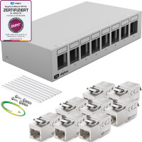 Patchpanel 8 Port with 8 x Keystone Modules Cat 6a light gra