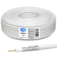 25m Coaxial cable HQ 135 dB 5 way shielded pure copper white