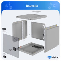 Network cabinet 10 inch 9U wall-mounted housing light grey p