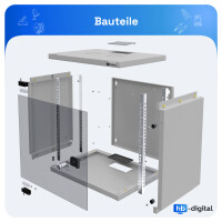 Netzwerkschrank 19 Zoll 7HE Wandgehäuse hellgrau unmont