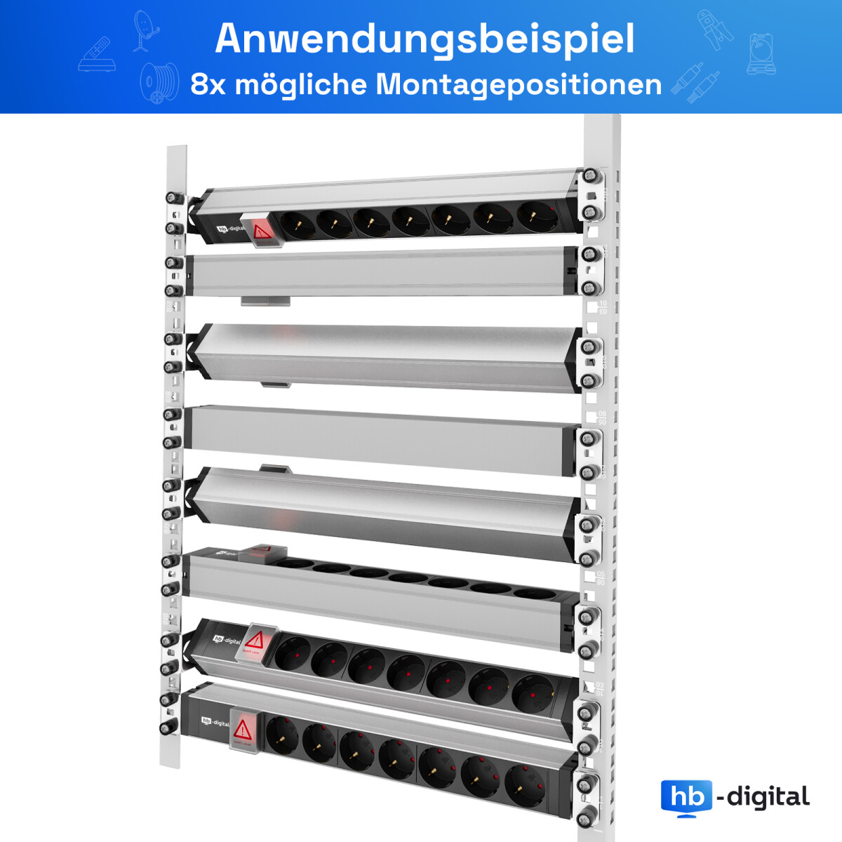 7-way rack socket strip 1U | hb-digital, 28,90