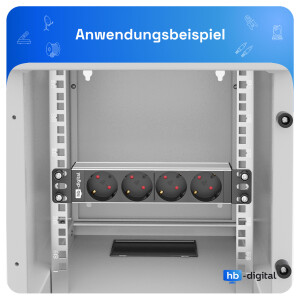 10 Zoll Steckdosenleiste 4-fach für Serverschrank 1HE