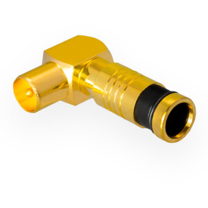 Compression right-angle IEC-socket IEC-plug for coaxial cable Ø 6.8 - 7.2 mm gold-plated nickel plated