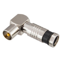 Compression right-angle IEC-socket IEC-plug for coaxial cable Ø 6.8 - 7.2 mm gold-plated nickel plated