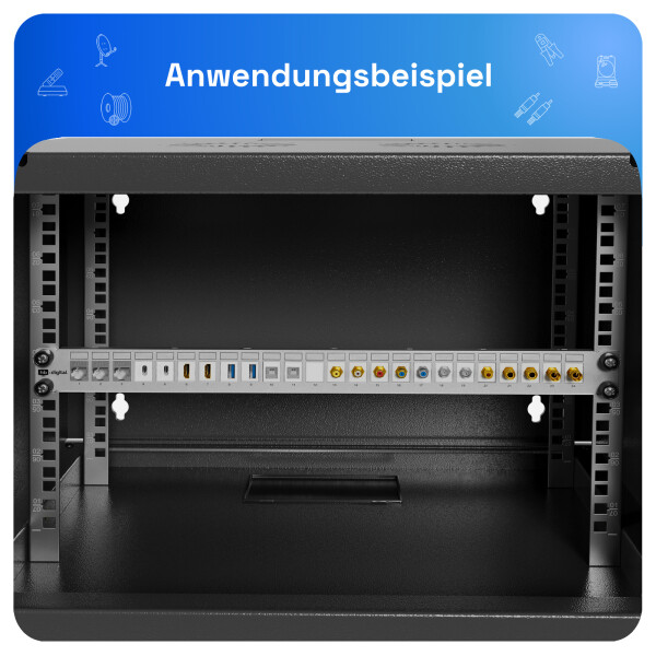 HB-DIGITAL 24-Port Patchpanel Modular für Keystone-Module, geschirmt Schwarz Verteilerfeld 19 Zoll Rackeinbau Servermontage 1HE CAT5 CAT6 CAT7 LAN Professional TIA568A TIA568B Erdungskabel