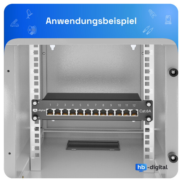 DIGITUS Panneau De Brassage Cat.6A 12 Ports - Rack 10 Pouces 1U - Blindé LSA - Noir