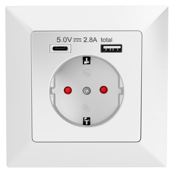 Unterputz Steckdose Mit USB – All-in-One, 2x USB-A, Serie OR-1 Weiß, Für Wandmontage