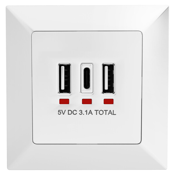 Doppelsteckdose Weiß – 2x 16A Mit USB-A & USB-C, 3680W Max, Perfekt Für Wohnzimmer & Home-Office