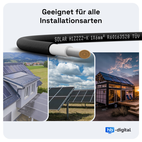 HB-DIGITAL 1m Solarkabel 4mm² Verlängerungskabel – inkl. 0% MwSt. gem. § 12 Abs. 3 UStG – Kabelpaar PV Kabel mit 1500V Solarstecker UV-beständig für Photovoltaik Anlage IP68 - Rot & Schwarz