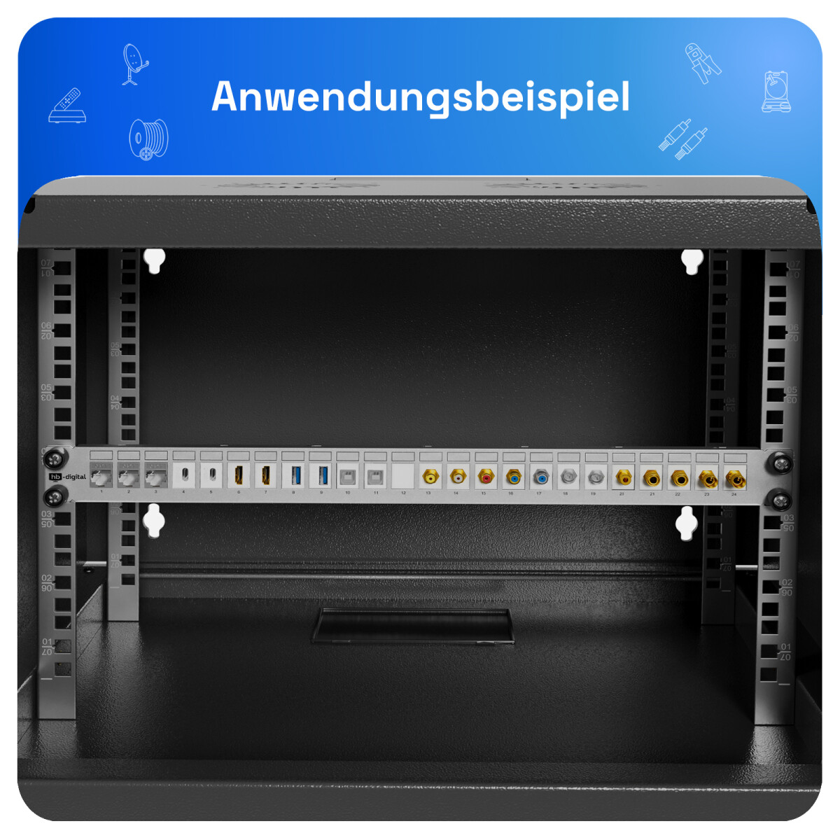 Keyston Module Patch Panel 19 inch 24-Port for Keystone Modules gray | hb-digital.de ...