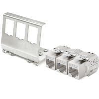3-Port Hutschienenadapter mit CAT.7 Keystone Modul RJ45 1