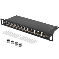 Patchpanel CAT 6 - 12 port 10 zoll 0,5HE Schwarz 1