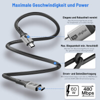 Câble USB-C vers USB-C 0,5 m USB 2.0 60 W 480 Mbit/s 3