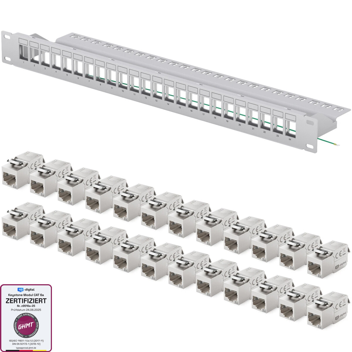 hb-digital Patchpaneel 24 poorten 1HE netwerk patchveld met 24x CAT 6a
