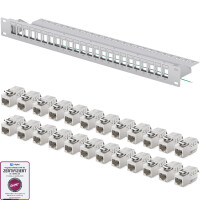 Patch panel 24-port with Cat.6a RJ45 Keystone modules 19&quo