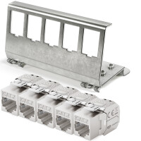 5-Port Hutschienenadapter mit CAT 7 Keystone Modul RJ45 1