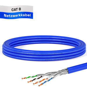 5m - 500m Ethernet cable CAT 8 LAN cable max. 2000 MHz S/FTP AWG22 LSZH blue