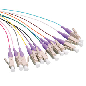 2m Farbiger Pigtail-Set 12x LC UPC OM4 Stecker violet