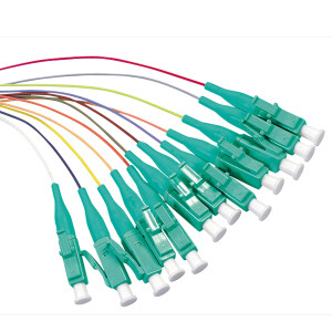 2m Farbiger Pigtail-Set 12x LC UPC OM3 Stecker aqua