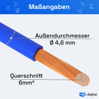 20m single core cable 6mm2 H07V-K blue 4