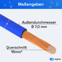 20m single core cable 16mm2 H07V-K blue 4