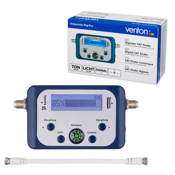 Satfinder Digital Venton Digi Pro mit LCD Display eingebauter Kompass LED Beleuchtung blau