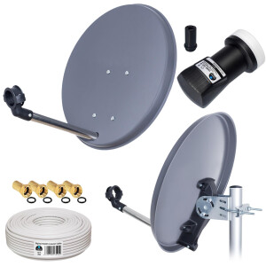 SET Satellitensch&uuml;ssel hb-digital 40cm Stahl ANTHRAZIT + LNB + Kabel + F-Stecker + Gummit&uuml;llen