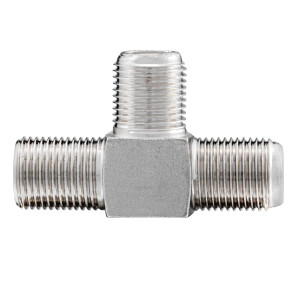 T-piece adapter 1x F-coupling to 2x f-couplings silver