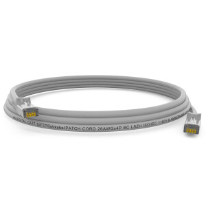 0,25m Patch cord CAT.7 raw cable RJ45 S/FTP PiMF LSZH AWG 26 halogen free grey