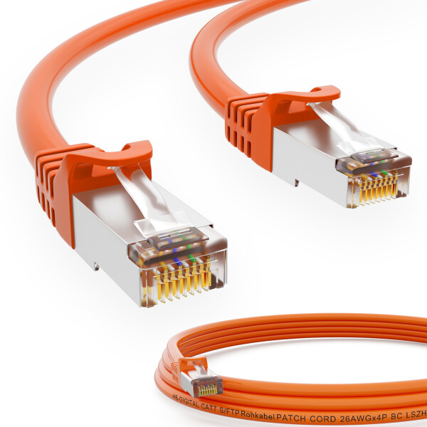 0,5m patch cord CAT.7 raw cable RJ45 S/FTP PiMF LSZH AWG 26 halogen free orange