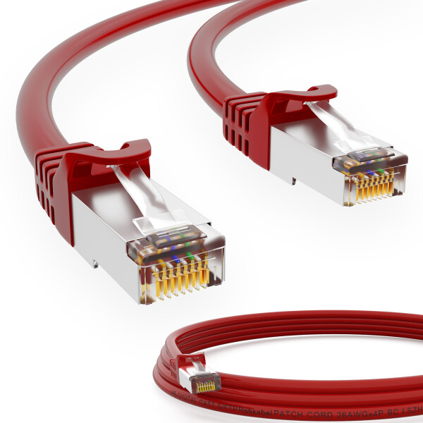 0,25m Patch cord CAT.7 RJ45 S/FTP PiMF LSZH AWG 26 halogen free red