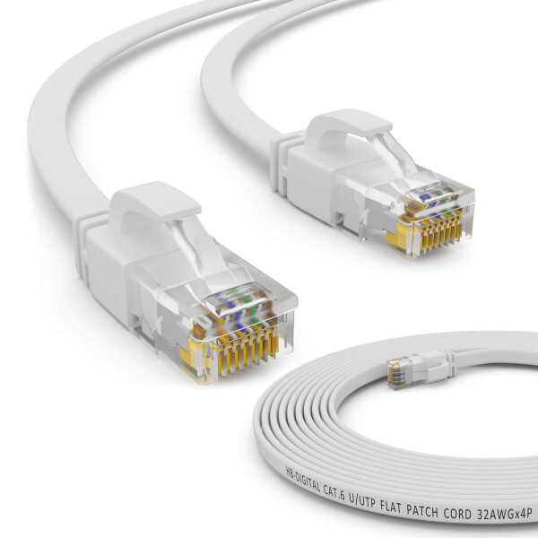 0,25m RJ45 Patchkabel CAT 6 LAN Kabel bis zu 1000Mbit/s, ohne Abschiermung U/UTP, PVC Mantel Flach weiß