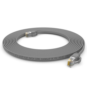 5m RJ45 Patch Cable CAT 6, up to 1000Mbit/s transmission speed, without shearing U/UTP, PVC Flat Grey