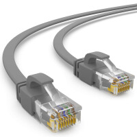 10m RJ45 Patch Cable CAT 6, up to 1000Mbit/s transmission speed, without shearing U/UTP, PVC Flat Grey