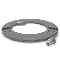 15m RJ45 Patch Cable CAT 6, up to 1000Mbit/s transmission speed, without shearing U/UTP, PVC Flat Grey