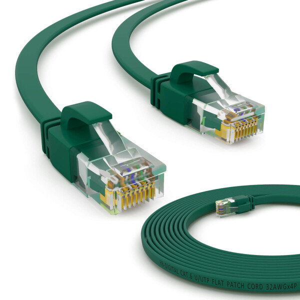 1m RJ45 Patchkabel CAT 6 LAN Kabel bis zu 1000Mbit/s, ohne Abschiermung U/UTP, PVC Mantel Flach grün