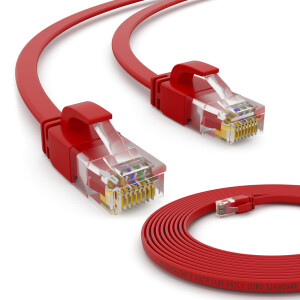 3m RJ45 Patch Cable CAT 6, up to 1000Mbit/s transmission speed, without shearing U/UTP, PVC Flat Red