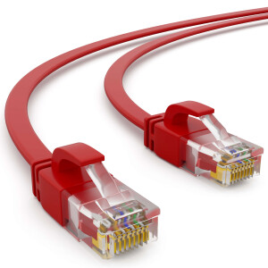 3m RJ45 Patch Cable CAT 6, up to 1000Mbit/s transmission speed, without shearing U/UTP, PVC Flat Red